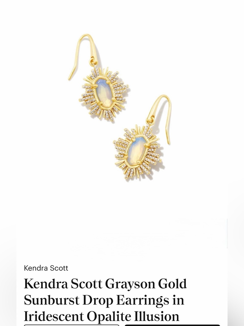 NEW NWT Kendra Scott Grayson Gold Sunburst Drop Earrings in Iridescent Opalite